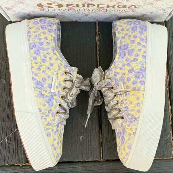 LoveShackFancy Superga FanCot Bindings Purple Floral Platform Sneakers 10.5 - Picture 9 of 16